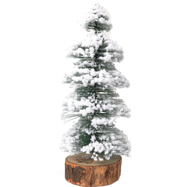 Snötäckt LED-julgran på träfot, grön, 30 cm, batteridriven