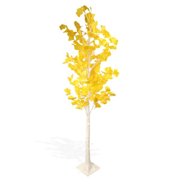 Julgran med löv och LED-belysning 145 lysdioder, hög 150 cm, gul färg, nätström.