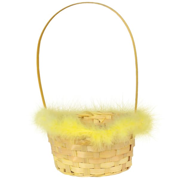 Elegant gul påskkorg för påsk med pannband och fjäderkant 20 cm