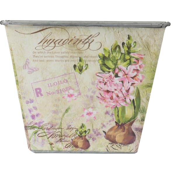 Galvaniserat metallöverdrag med hyacintmotiv i provensalsk stil, rosa och beige, liten