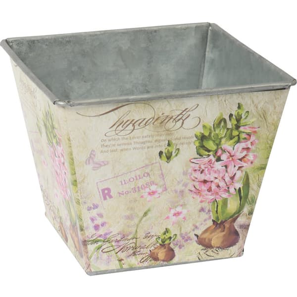 Galvaniserat metallöverdrag med hyacintmotiv i provensalsk stil, rosa och beige, liten