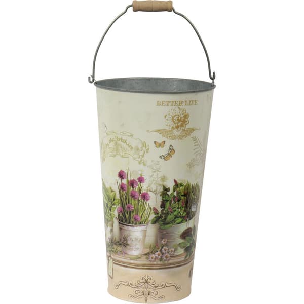 Butterfly II Oval dekorativt betræk - galvaniseret, blomstermotiv, grøn-beige farve