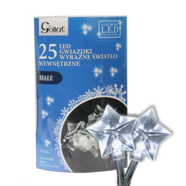 Joulukuusen valot, 25 LED-tähteä, paristokäyttöinen, kylmä valkoinen