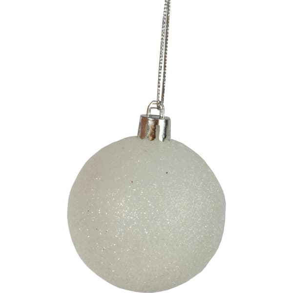 Sæt med 9 hvide julekugler med glitter, plastik, 6 cm