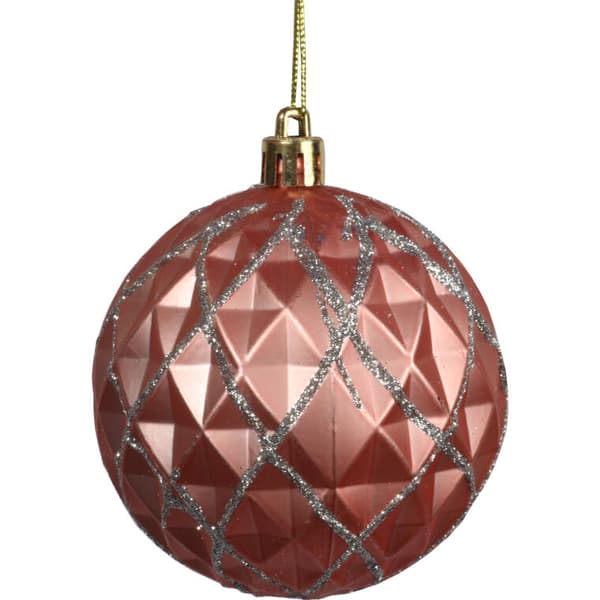 Rosa julgranskulor med glitterdekor, plast, 6 stycken, 8 cm