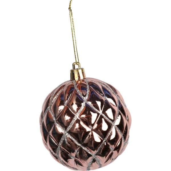 Rosa julgranskulor med glitterdekor, plast, 6 stycken, 8 cm
