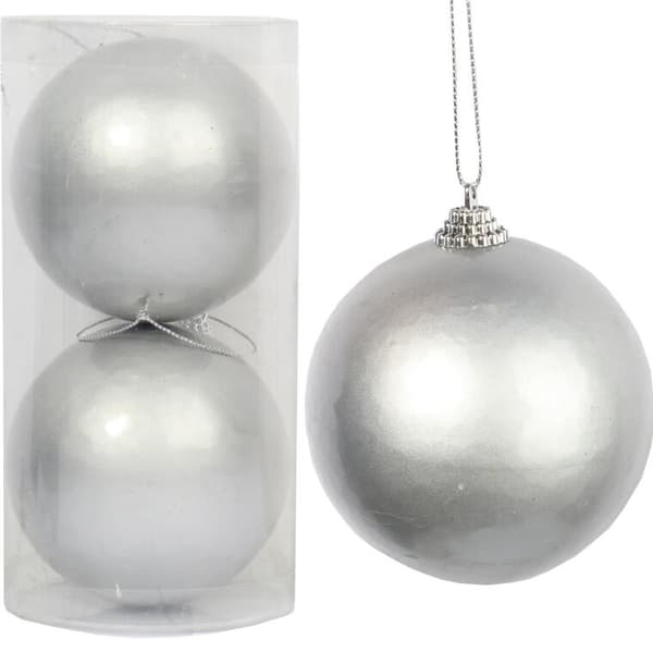 Set med 2 matta plastkulor 8 cm - Silverfärg
