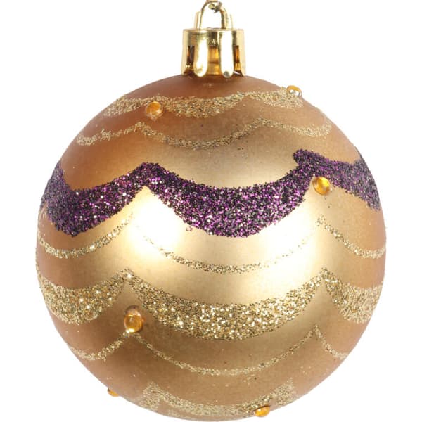 Purppuran ja kullan muoviset joulukorut, joissa on 9 kpl Glitter Decor, 6 cm