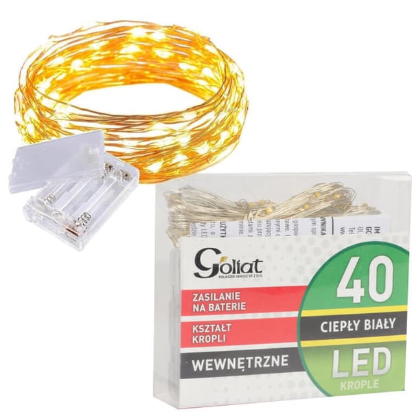 40 stycken LED-droppar julgransbelysning på vajer, varmvit, batteridriven
