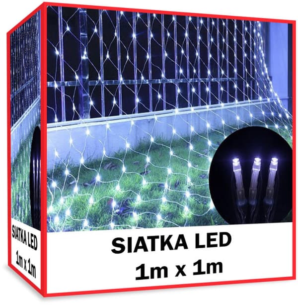 LED-ljusridå 1x1m för utomhusdekoration, kallvitt ljus, väderbeständig, 64 dioder, grön kabel