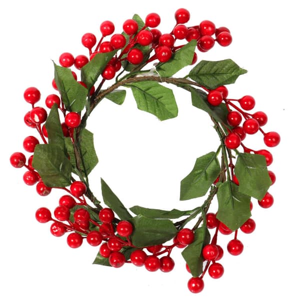 Juldekorationskrans med röda rönnbär och gröna blad, 20 cm