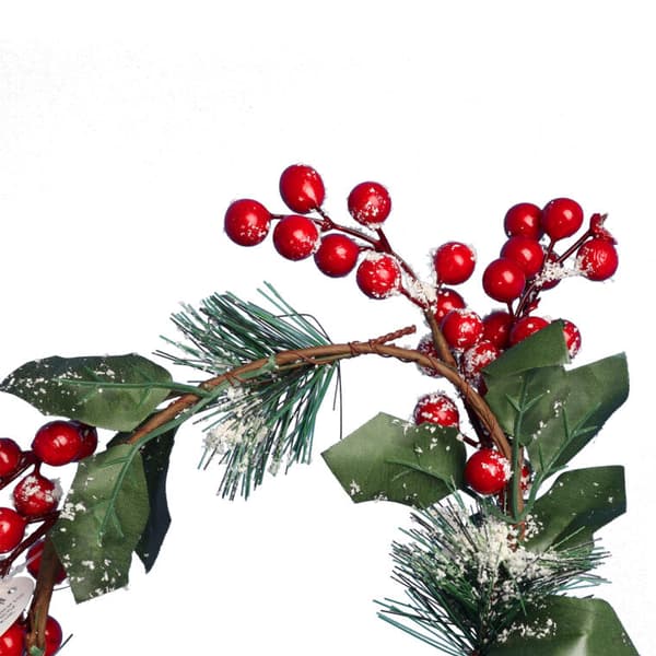 Juldekorationskrans med rönn och snöklädda grangrenar 20 cm
