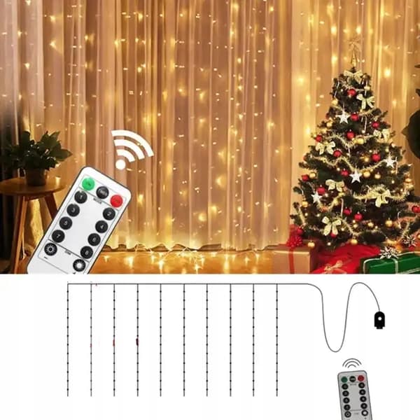 LED VALOVERHO GARLAND LÄMMIÄ VALKOINEN JOHDOT RIIPPUVALOT 3x3m