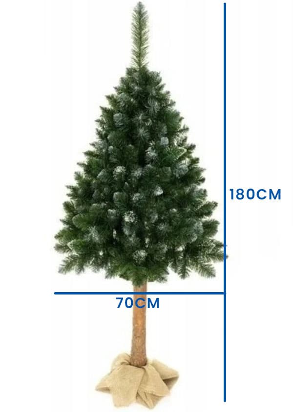 Kompakti 180 cm keinokuusi lumella ja kiilteellä, mäntyhajuinen runko, tilaa säästävä design