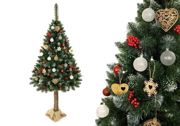 180cm Realistisk Sne & Glimmer Kunstig Juletræ med Grankogledekoration