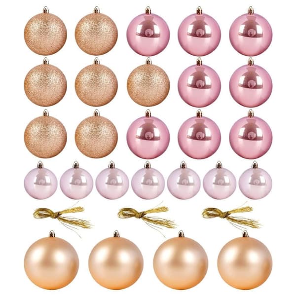 Okrossbara roséguld julgranskulor, set om 26, 6-10 cm