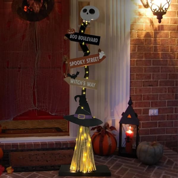 Valoisa Halloween-puinen noidan luuta, käsintehty muotoilu, karmiva hehku, rustiikkinen vintage-koriste