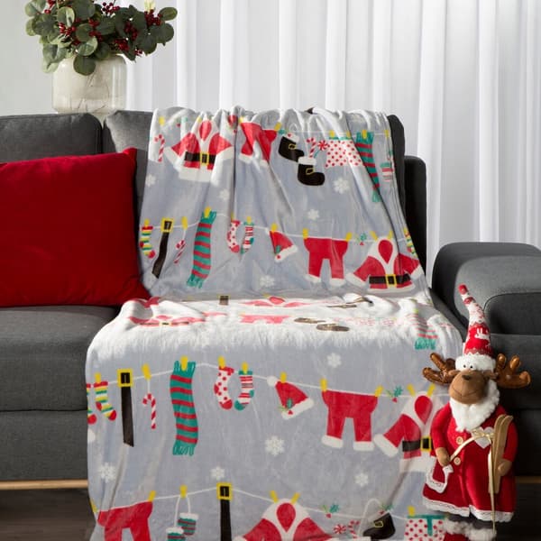 Juletæppe 150x200 Eurofirany grå rød julemandstøj