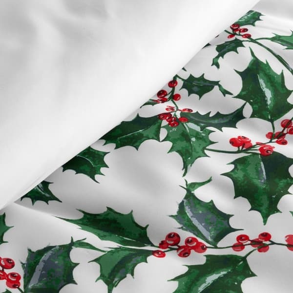 TORI Jouluinen vuodevaatteet setti 220x200 Eurofirany valkoinen vihreä kukkiva holly