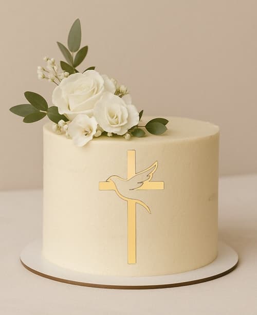 Kakkukoristeena RISTIKINÄ kulta-akryyli 12 cm Pyhä Ehtoollinen