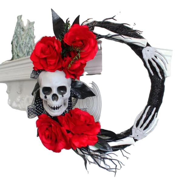 Halloweenkrans, 16 tum, Inomhusbruk, Skalle- och Skelettdesign,bilder