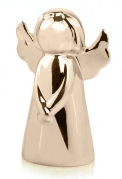 Keramik julefigur, gylden engel, 15 cm