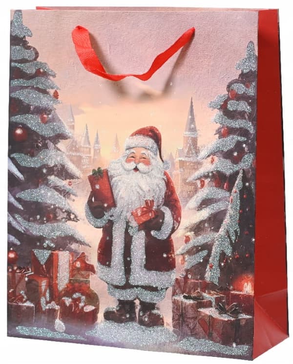 Julegavepose 10x26x32cm stor med julemanden