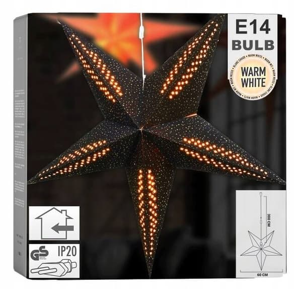 Riippuva valotähti musta paperi 60 cm