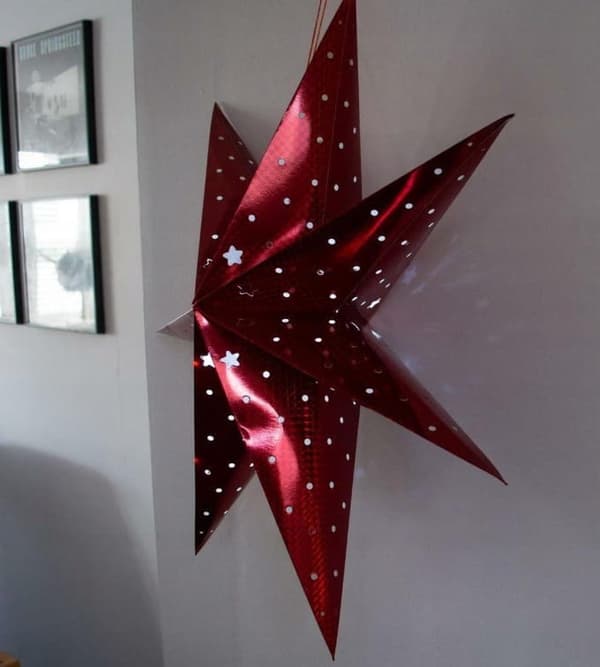 Julestjerne af papir med lys 60 cm