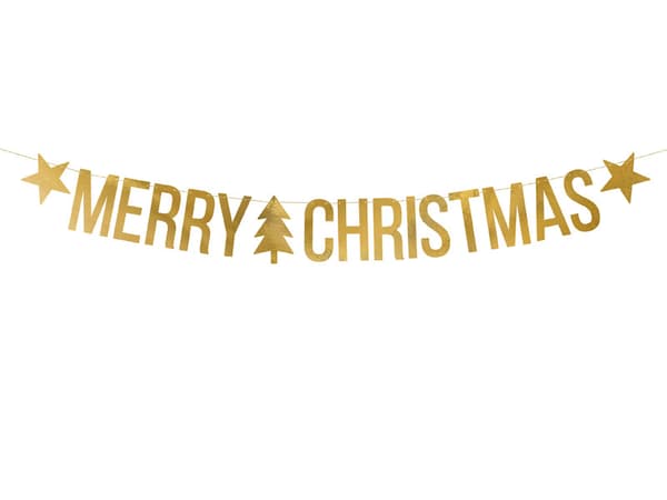 God Jul-banderoll, guld, 10,5x150 cm