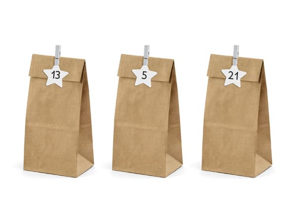 Adventskalenderposer, kraftpapir (1 æske / 10 pakker) (1 pakke / 24 stk.)
