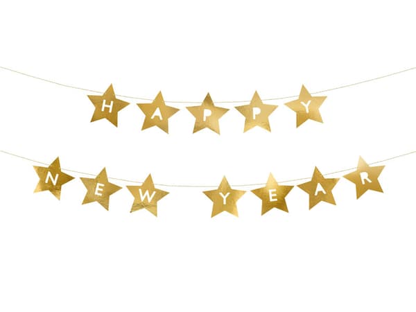 Godt nytårsbanner med stjerner, 290x17 cm