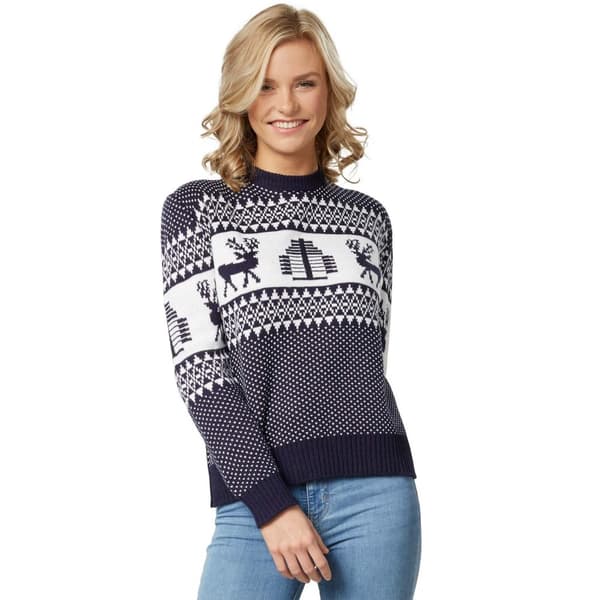Julesweater Winterwonderland blå-hvid til kvinder