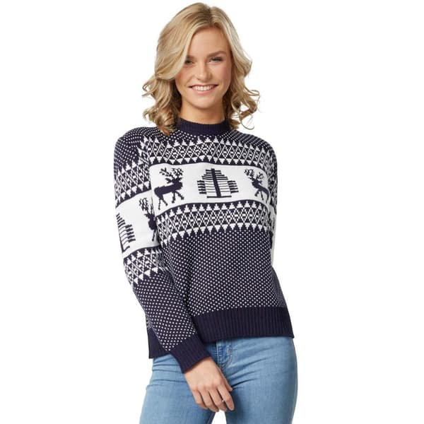 Julesweater Winterwonderland blå-hvid til kvinder