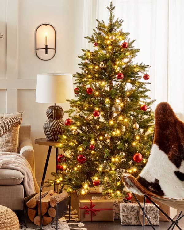 Konstgjord julgran Grön Syntet 210 cm Gångjärnsgrenar LED Fairy Lights Jul Högtid