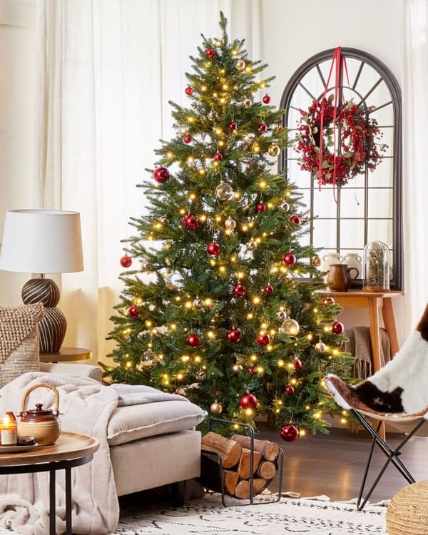 Konstgjord julgran Grön Syntet 210 cm Gångjärnsgrenar LED Fairy Lights Jul Högtid