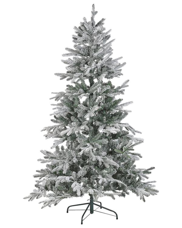 Konstgjord julgran Vit Syntet 180 cm Snötäckt Gångjärnsgrenar LED Fairy Lights Högtid Julstämning