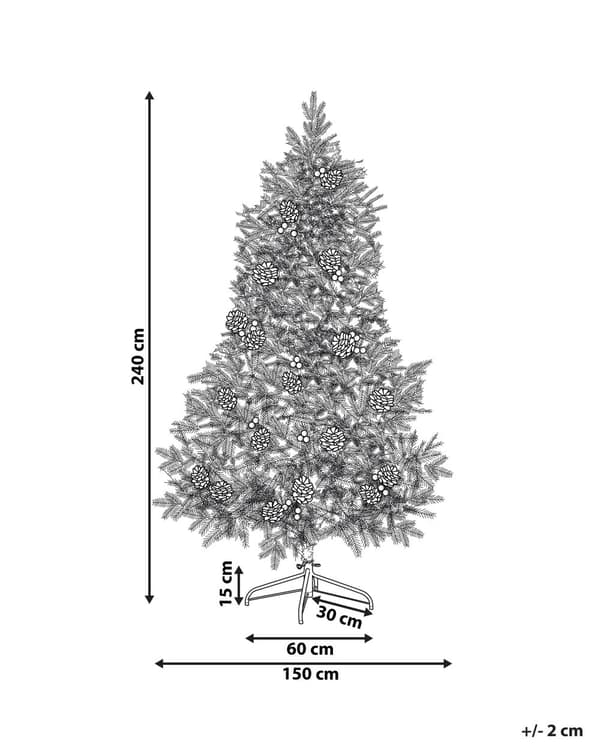 Konstsnöjulgran Grön PVC Metallbas 240 cm med tallkottar Järnek bär Frostat grenar Traditionell