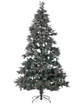 Miniatyrbild 1 av 5: Konstsnöjulgran Grön PVC Metallbas 240 cm med tallkottar Järnek bär Frostat grenar Traditionell