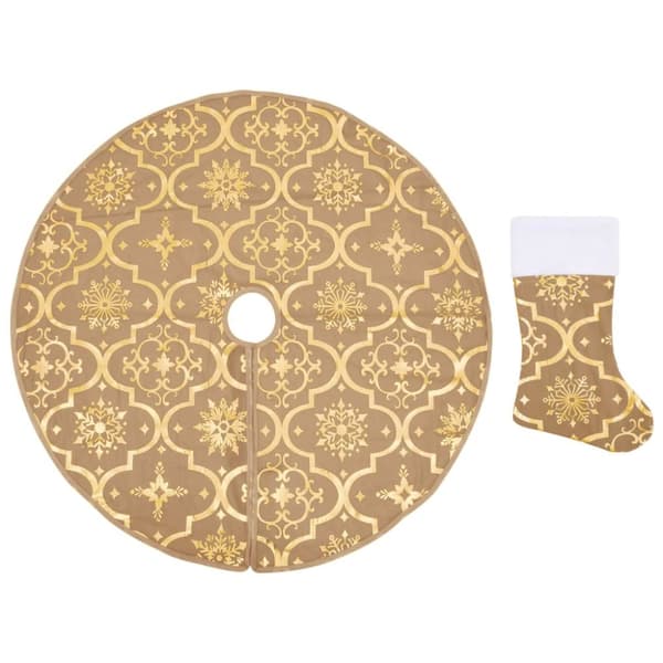 The Living Store Julgranskrage lyxig med gul strumpa 122 cm tyg -  Julgransmattor