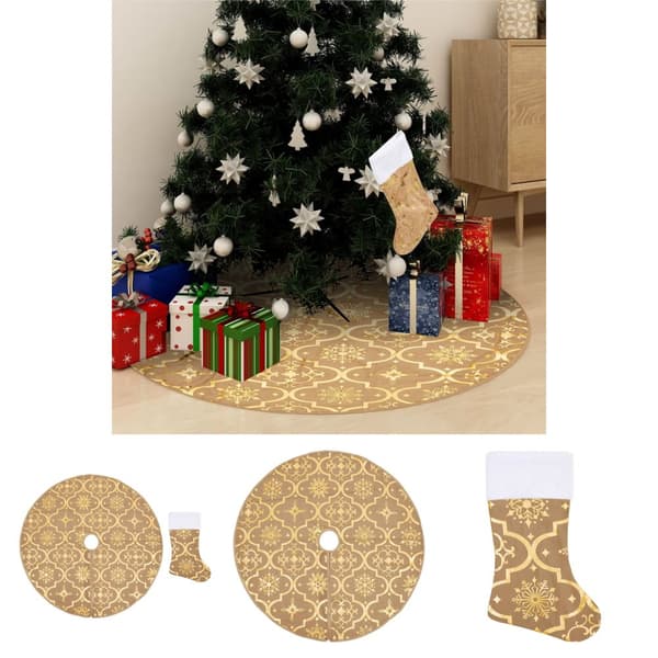 The Living Store Julgranskrage lyxig med gul strumpa 122 cm tyg -  Julgransmattor