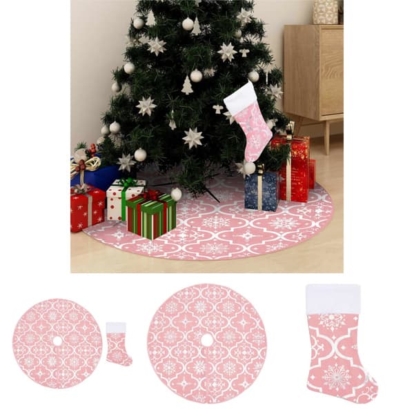 The Living Store Ylellinen joulukuusen jalustapeite sukalla pinkki 122 cm kangas -  Joulukuusen Alustat