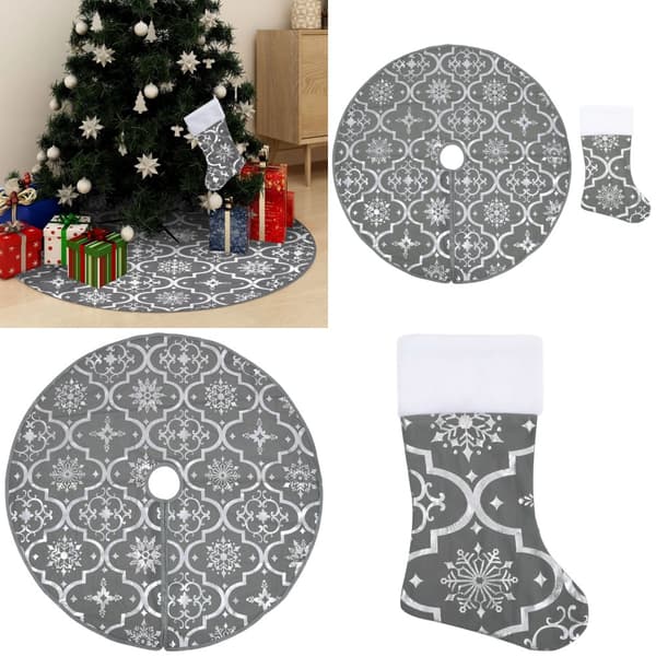 Ylellinen joulukuusen jalustapeite sukalla harmaa 90 cm kangas - Joulukuusen Jalustapeite - Joulukuusen Jalustapeitteet - Home & Living