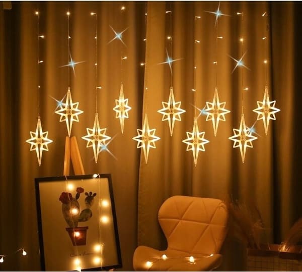 Garland CURTAIN LED joulukuusen valot riippuvat tähdet jääpuikot ikkuna STAR
