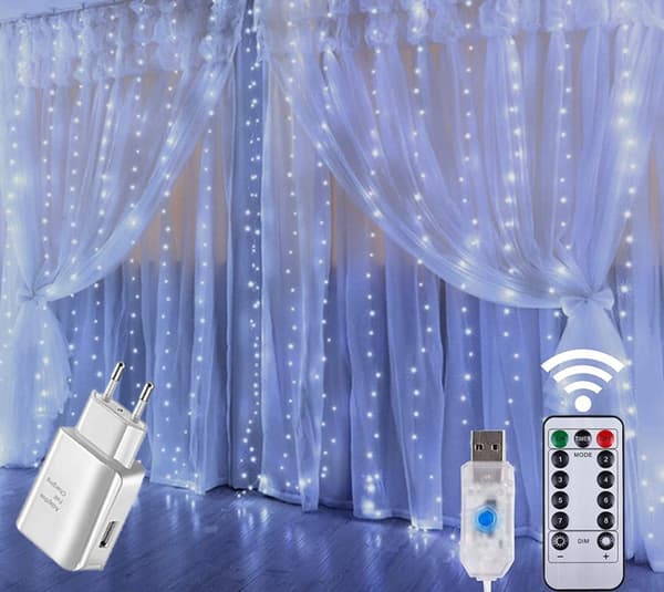 Garland CURTAIN LED juletræslys hængende istapper vinduesledninger oplader