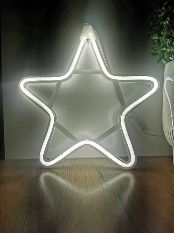 NEON LED STAR 30 cm KAKSIPUOLINEN ikkuna Joulukuusen valot pysyvä valo