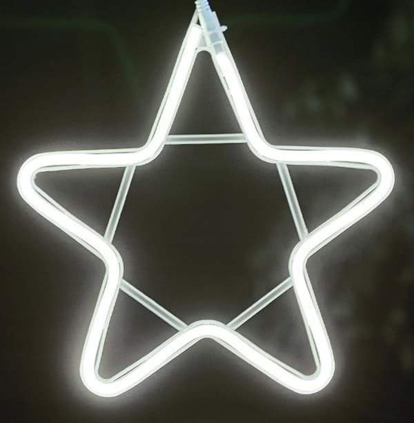 NEON LED STAR 30 cm KAKSIPUOLINEN ikkuna Joulukuusen valot pysyvä valo