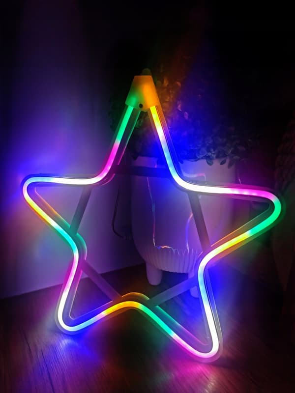 NEON LED STAR 30 cm KAKSIPUOLINEN ikkuna Joulukuusen valot pysyvä valo