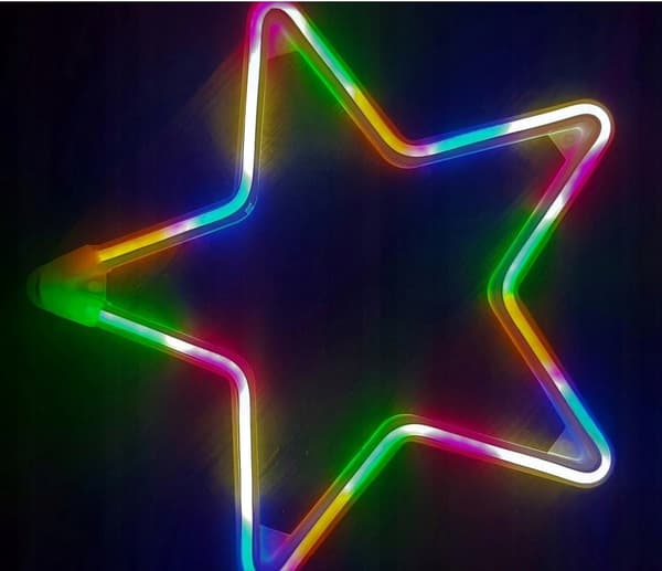 NEON LED STAR 30 cm KAKSIPUOLINEN ikkuna Joulukuusen valot pysyvä valo