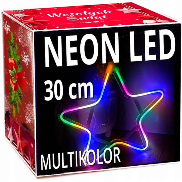 NEON LED STAR 30 cm KAKSIPUOLINEN ikkuna Joulukuusen valot pysyvä valo